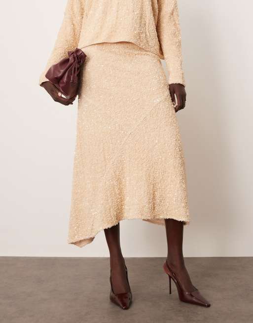 ARRANGE velvet allover sequin asymmetric hem skirt in cream - part of a set, 2 of 5