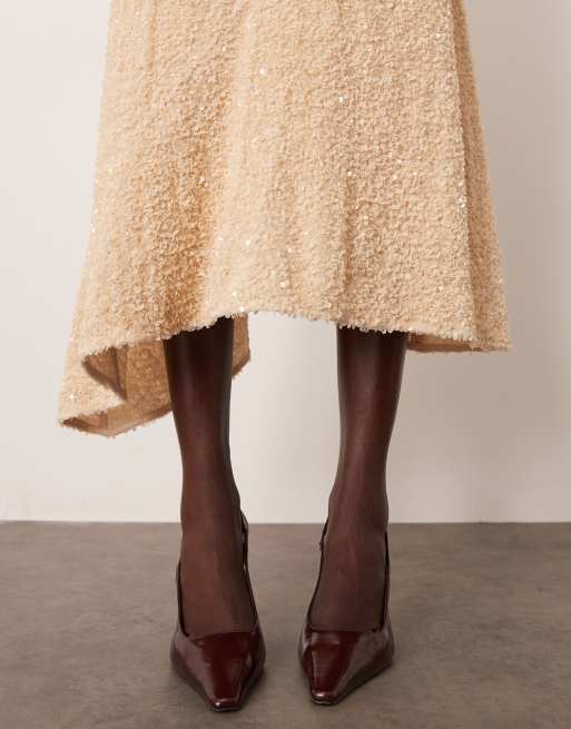 ARRANGE velvet allover sequin asymmetric hem skirt in cream - part of a set, 3 of 5
