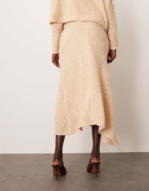 ARRANGE velvet allover sequin asymmetric hem skirt in cream - part of a set, 4 of 5