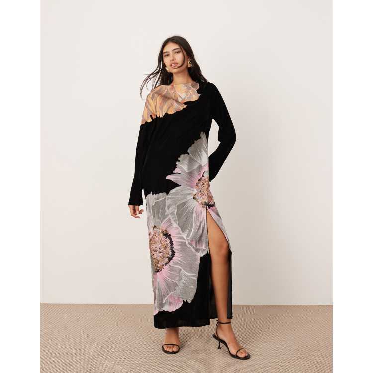ASOS EDITION velvet embroidered floral maxi dress in Black
