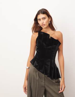 Arrange Velvet Sculpted Bandeau Top In Black