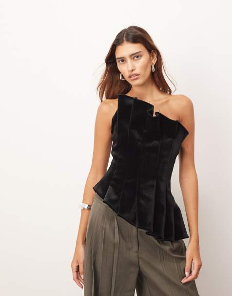 ARRANGE velvet sculpted bandeau top in black - view 1