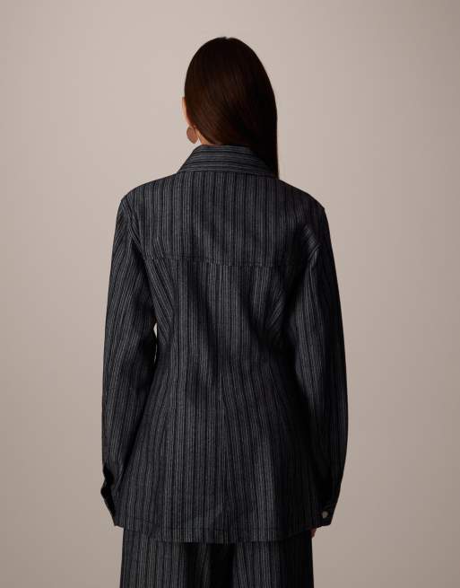 ARRANGE - Veste d'ensemble en denim jacquard avec taille cintrée - Indigo, 4 de 4