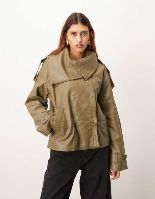 ARRANGE - Veste en cuir souple - Vert olive, 2 de 4
