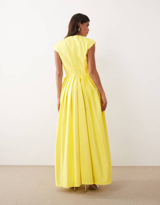 ARRANGE - Vestido largo amarillo plisado con cintura ceñida, 3 de 4