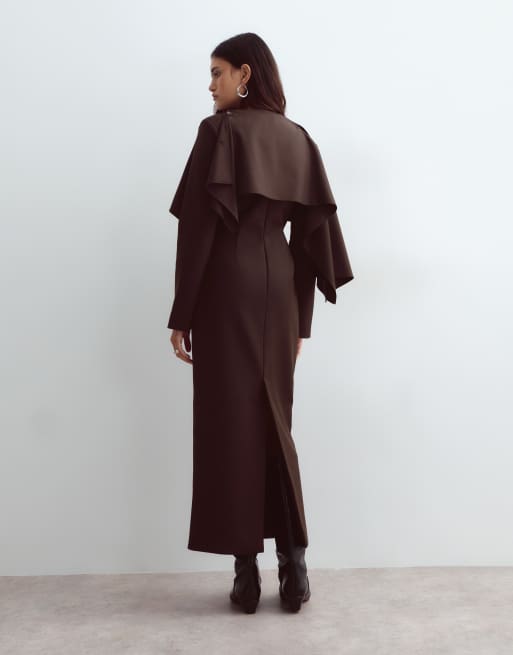ARRANGE - vestido maxi con capa en chocolate, 3 de 4