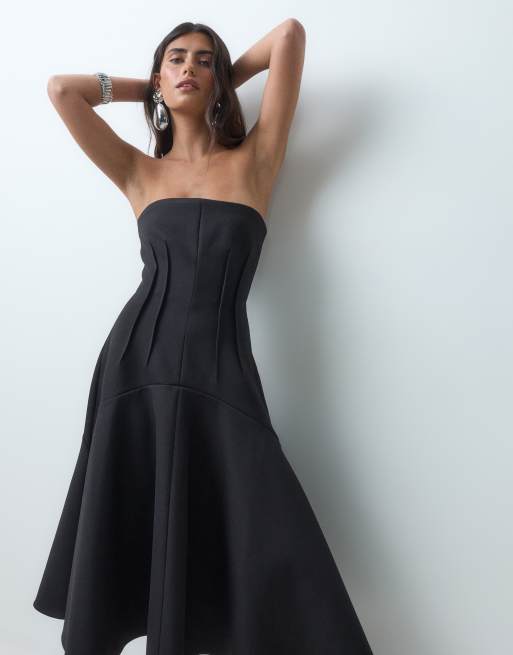 ARRANGE vestido midi palabra de honor estructurado premium en negro, 2 de 5