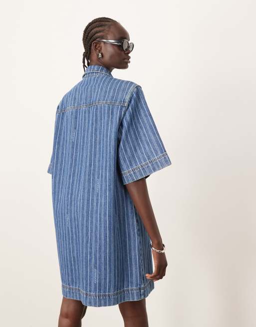 ARRANGE - Vestito camicia corto in denim a righe, 3 di 4