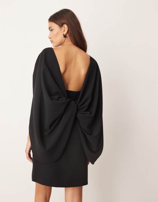 ARRANGE - Vestito corto a trapezio nero con maniche ad aletta e finiture in metallo, 4 di 4