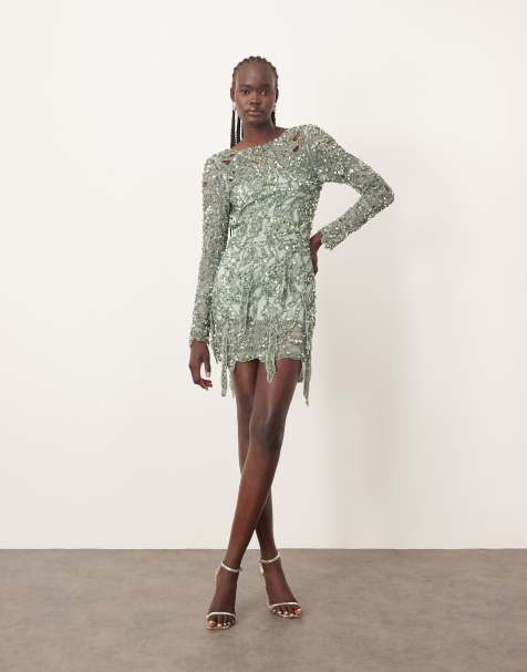 ARRANGE - Vestito corto con apertura sul retro verde decorato con fiori cut-out - view 1