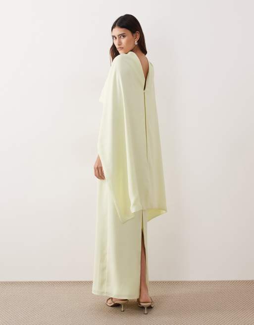 ARRANGE - Vestito lungo a colonna con strato sovrapposto a mantella color limone chiaro, 4 di 4