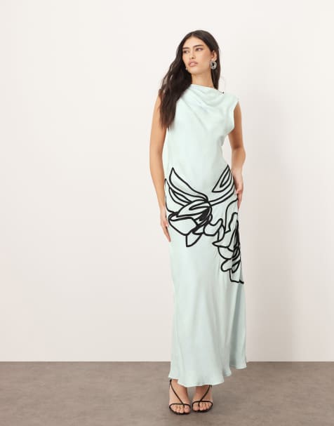 ARRANGE - Vestito lungo a colonna lineare asimmetrico azzurro a fiori - view 1
