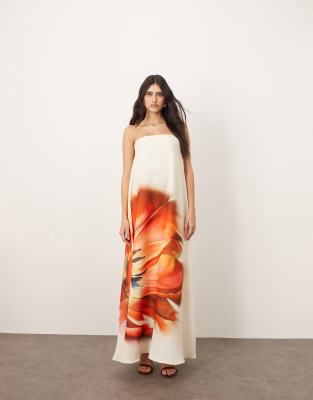 ARRANGE - Vestito lungo a fascia con corsetto interno strutturato e gonna a colonna con stampa floreale oversize - view 1