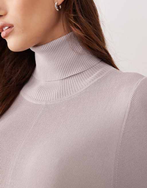 ARRANGE - Vestito lungo accollato in maglia compatta a coste grigio tenue, 4 di 4