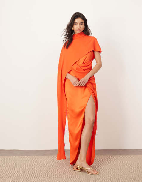 ARRANGE - Vestito lungo asimmetrico rosso con mantella - view 1