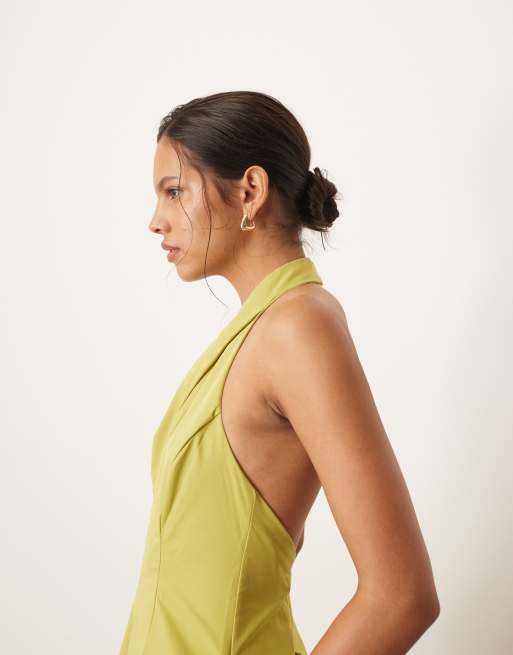 ARRANGE - Vestito lungo avvolgente allacciato al collo strutturato color verde chiaro con cuciture, 2 di 4