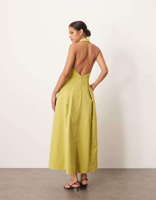 ARRANGE - Vestito lungo avvolgente allacciato al collo strutturato color verde chiaro con cuciture, 3 di 4