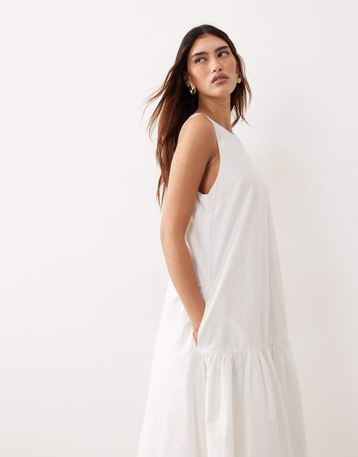 ARRANGE - Vestito lungo bianco con vita scesa e fondo a palloncino, 3 di 4