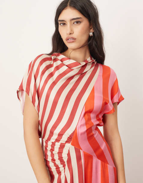 ARRANGE - Vestito lungo con scollo ad anello con fondo asimmetrico a righe colorblock - view 1