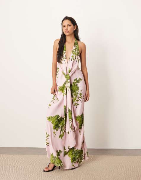 ARRANGE - Vestito lungo con stampa a fiori, allacciatura e scollo ad anello profondo - view 1