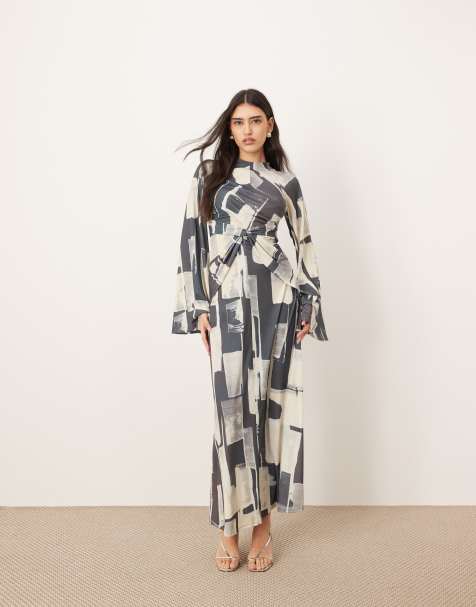 Arrange - Vestito lungo in jersey con stampa geometrica astratta incrociato sul davanti - view 1