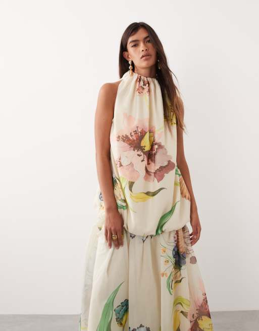 ARRANGE - Vestito lungo in organza con stampa botanica a fiori, 2 di 4