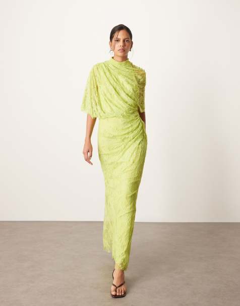 ARRANGE - Vestito lungo in pizzo con maniche drappeggiate verde chartreuse - view 1