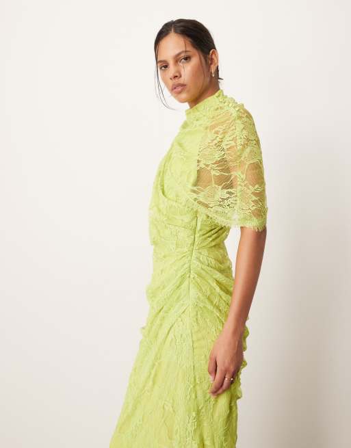 ARRANGE Vestito lungo in pizzo con maniche drappeggiate verde