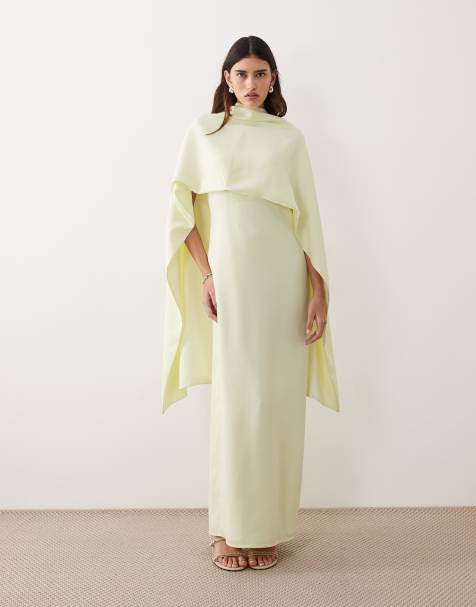 ARRANGE - Vestito lungo in raso color limone chiaro con scollo drappeggiato - view 1