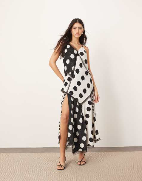 ARRANGE - Vestito lungo in tessuto a pois color block con spalline sottili e orlo a fazzoletto - view 1