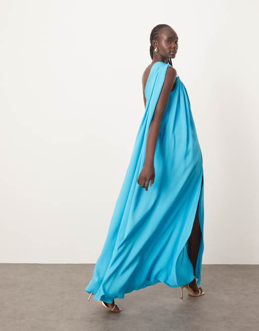 ARRANGE Vestito lungo monospalla con finiture a spirale blu