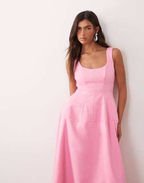 ARRANGE - Vestito lungo rosa strutturato con scollo rotondo ampio - view 1