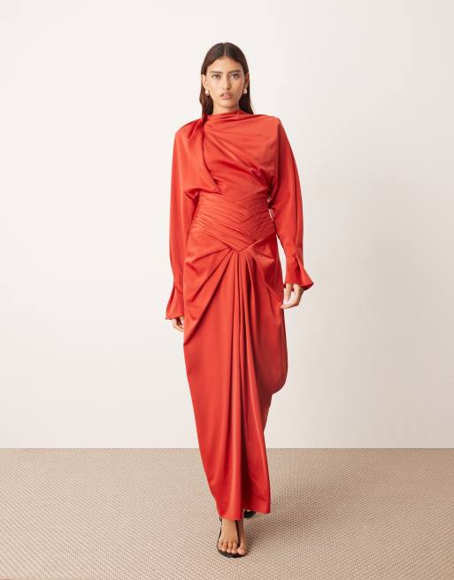 ARRANGE - Vestito lungo rosso con scollo drappeggiato, spalle rinforzate e schiena scoperta, 2 di 4