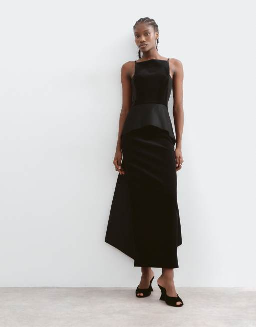 ARRANGE vestito lungo strutturato in velluto con pannelli nero, 3 di 5