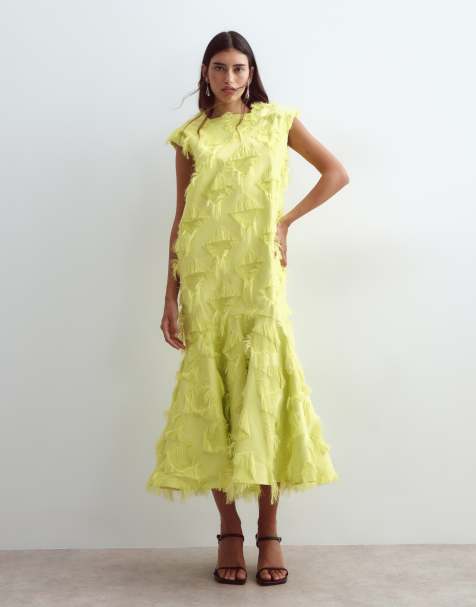 ARRANGE vestito maxi con fondo svasato in texture a griglia color lime - view 1