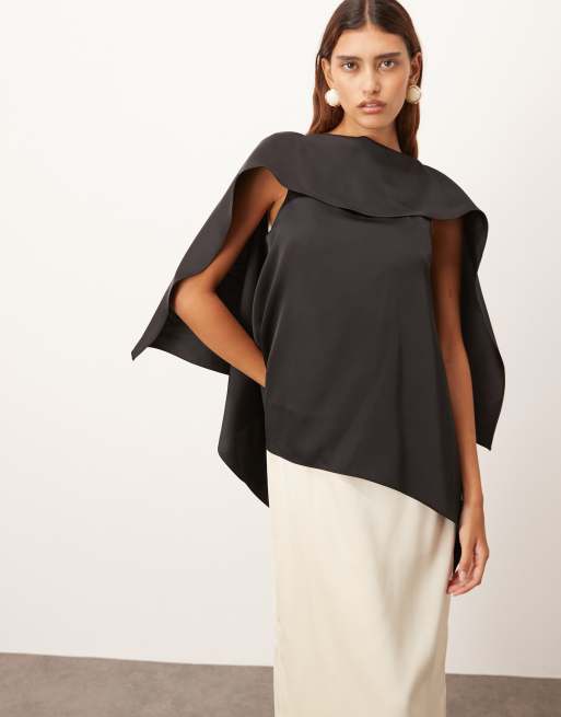 ARRANGE - Vestito midi a colonna bianco e nero colorblock con scollo squadrato e sciarpa al collo, 2 di 4