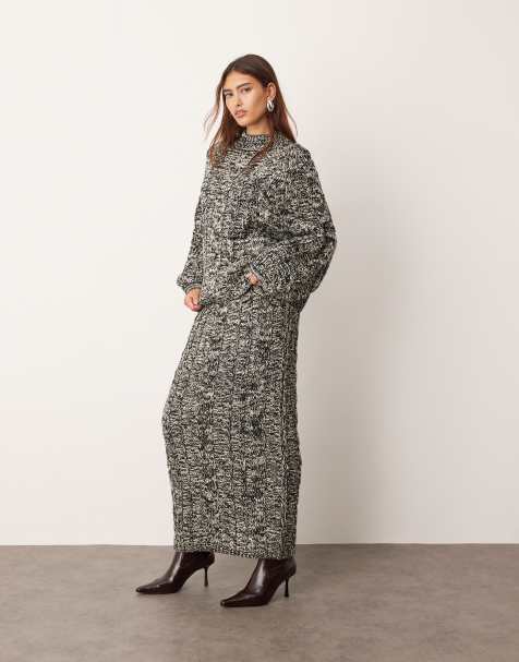 ARRANGE - Vestito midi a colonna in maglia a trecce spesse monocromatico - view 1