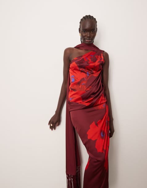 ARRANGE - Vestito midi drappeggiato con sciarpa al collo, schiena scoperta e stampa a fiori grande - view 1