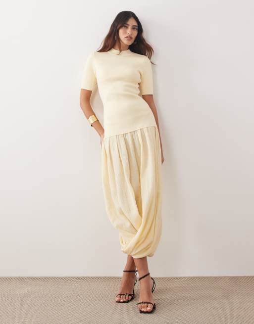 ARRANGE - Vestito midi ibrido a maniche corte in maglia color latticello