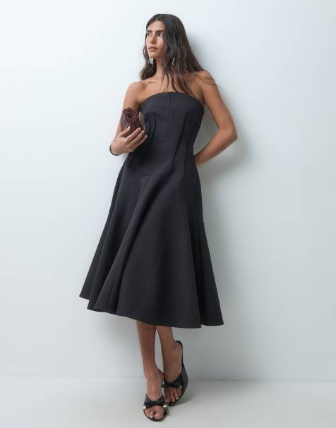 ARRANGE - Vestito midi premium strutturato a fascia nero liscio - view 1