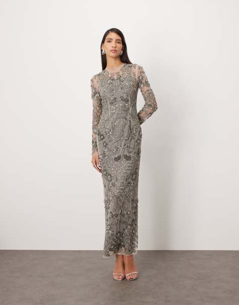 ARRANGE vintage embellished maxi dress in silver - view 1