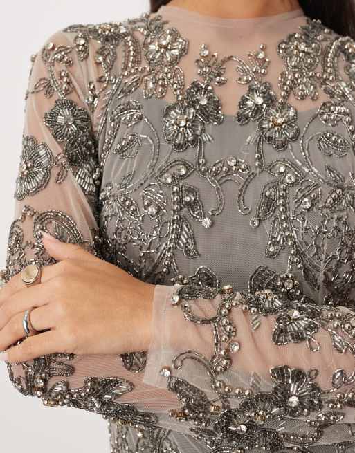ARRANGE vintage embellished maxi dress in silver, 2 of 4