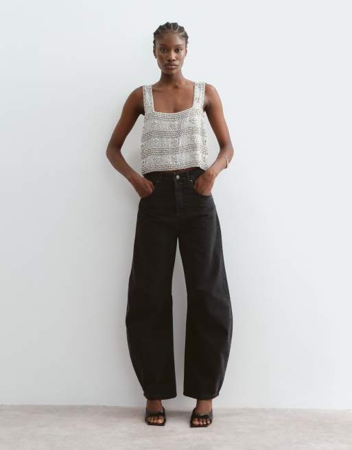 ARRANGE vintage inspired beaded boxy crop top in silver, 2 of 5