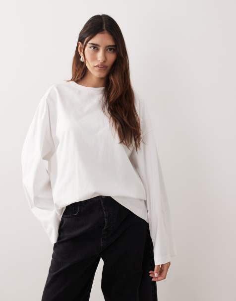 ARRANGE – Vit, långärmad t-shirt i bomull och oversize - view 1