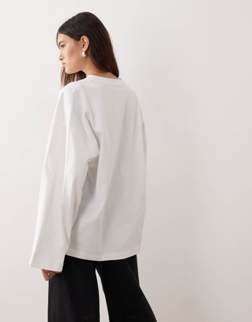 ARRANGE – Vit, långärmad t-shirt i bomull och oversize, 4 av 4