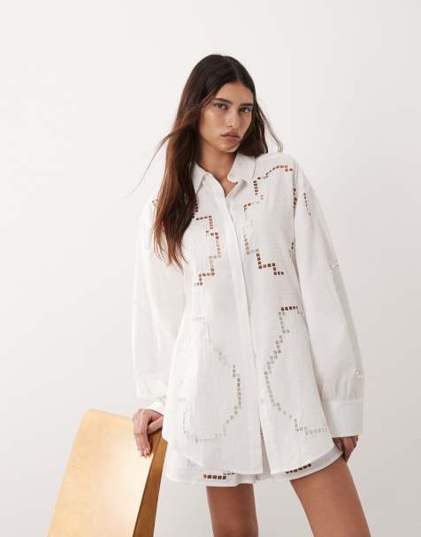 ARRANGE – Vit skjorta i oversize med utskuret broderi, del av set - view 1