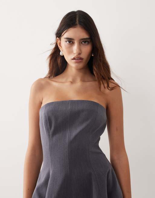 ARRANGE - Volumineuze midaxi bandeau-jurk met structuur in grijs, 3 van 4