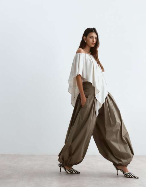 ARRANGE waist seam balloon leg trousers in khaki, 5 of 5