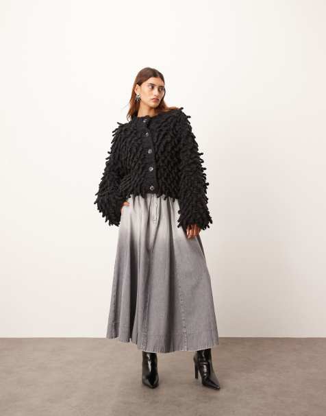 ARRANGE washed denim maxi skirt in gray - view 1