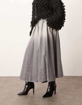 Arrange Washed Denim Maxi Skirt In Gray